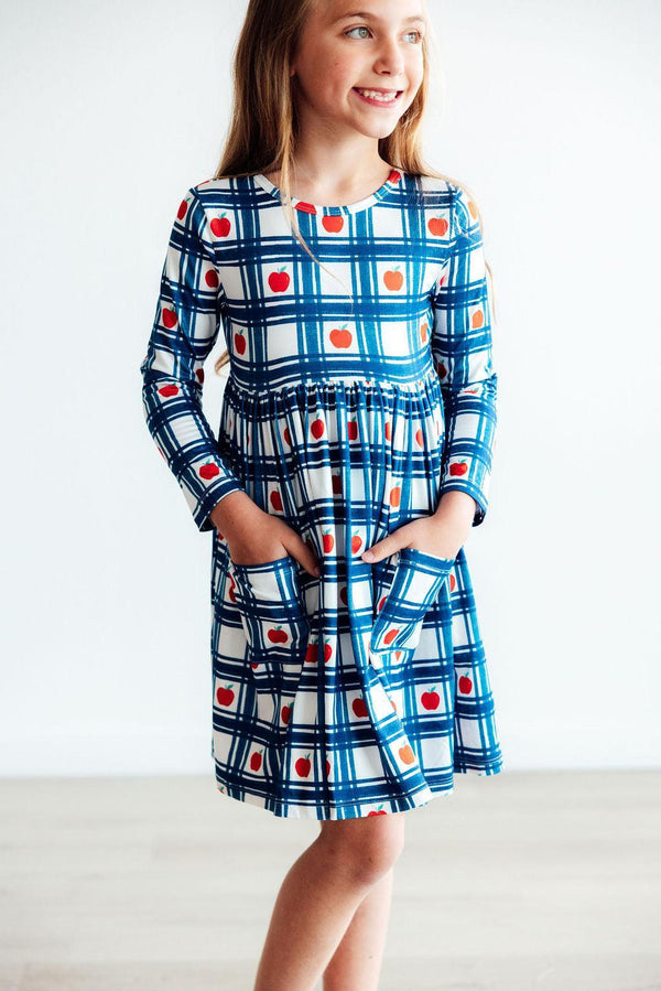 plaid-apples-l-s-pocket-twirl-dress Mila & Rose - Sophia's StyleTwirl Dress - Pocket - L/S-1